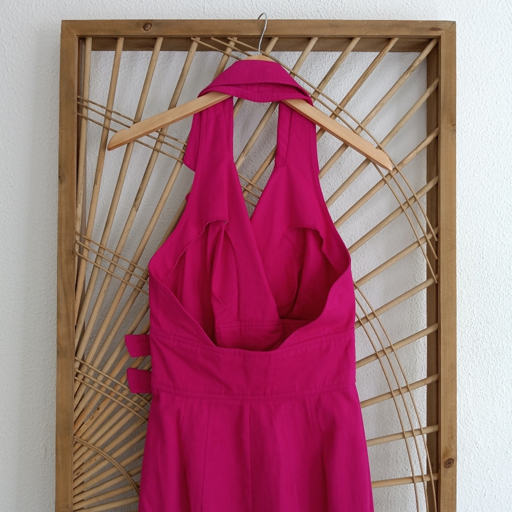 Vintage Backless Halter Button Front Fuchsia Pink… - image 8